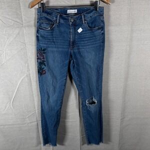 Loft Skinny Floral Embroidered Distressed Jeans Blue 28 478034M Raw Hem